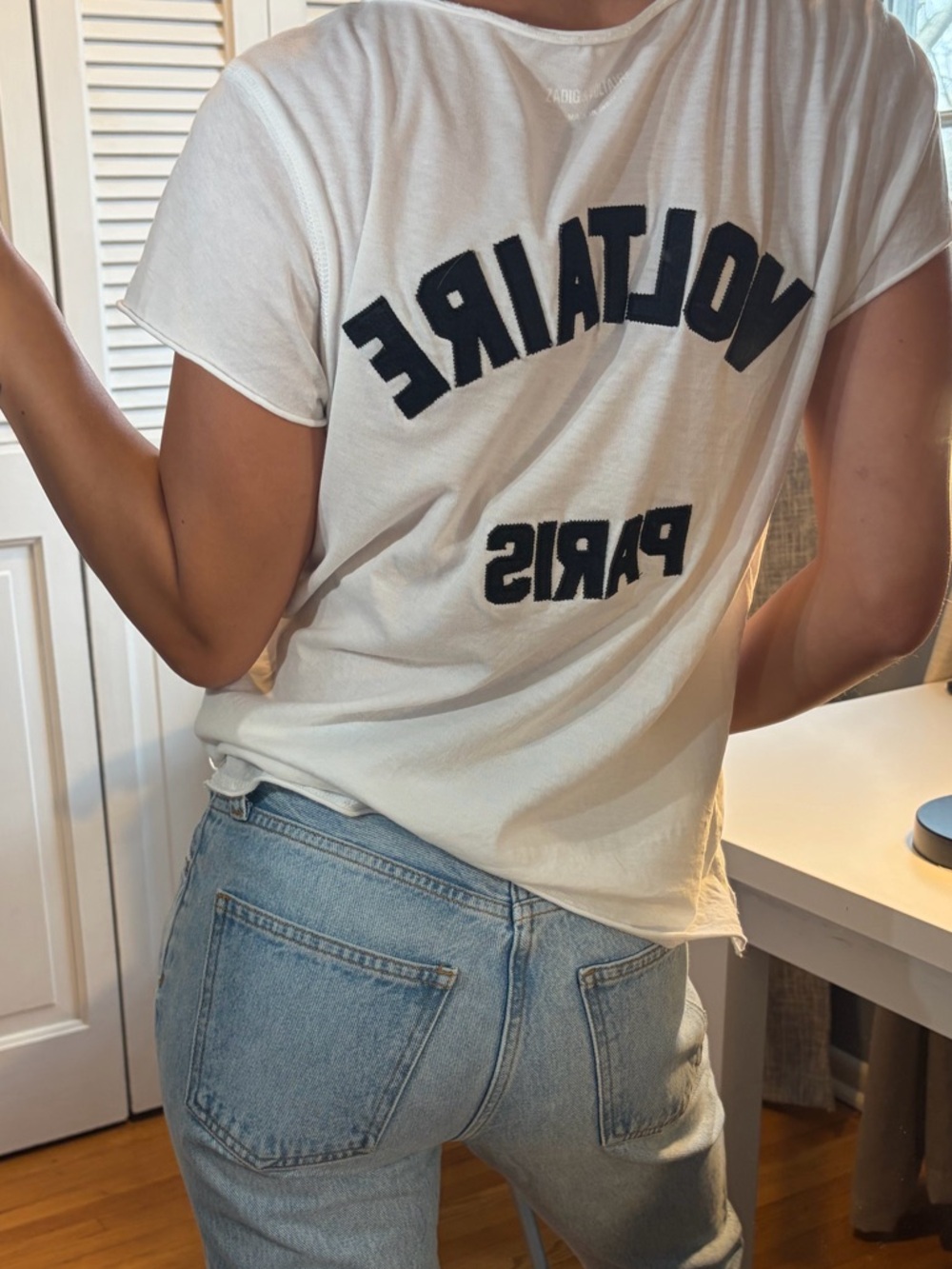 Zadig & Voltaire White Tee with Black Applique Logo